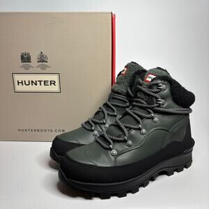 Hunter Explorer Mid Lace Leather Trekking Boots in Olive/Black